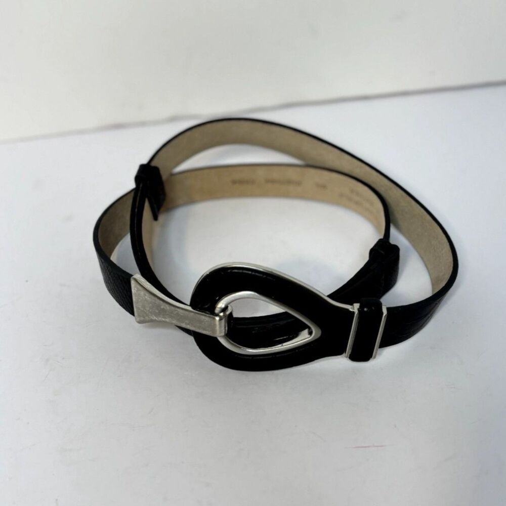 Chico's Faux Snakeskin Belt Teardrop Buckle Black Silver Tone Womens